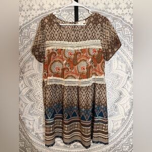 Umgee Geometric Brown and Cream Dress